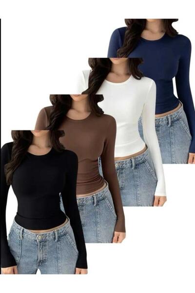 CODER SW 1 Black 1 Brown 1 White 1 Navy Blue Circular Neck Basic Long Sleeve Body
