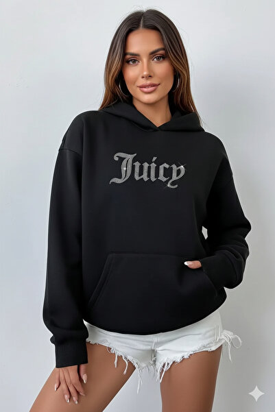 Bozz&Bozz Collection Hanorac pentru femei supradimensionat Juicy Crystal Stone cu imprimeu cu buzunare Swea tricou