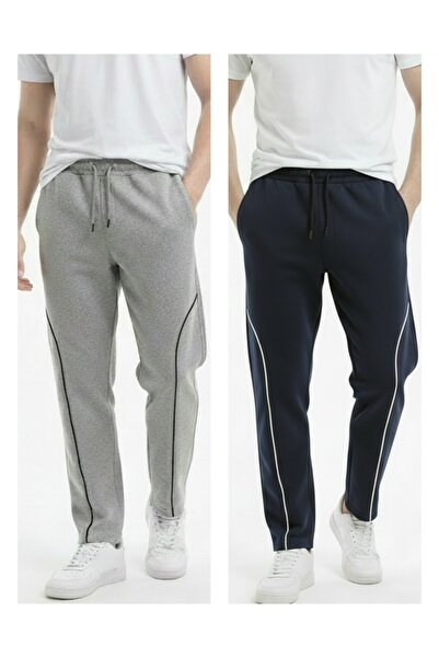 MODENZO Men's 2-Pack Piped Baggy Casual Sweatpants with Back Pockets 2 Drawst...