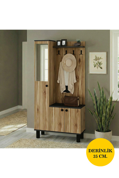 Kalender Dekor Buse Aynalı Bohem Ayaklı Portmanto Vestiyer Ayakkabılık Çam An...