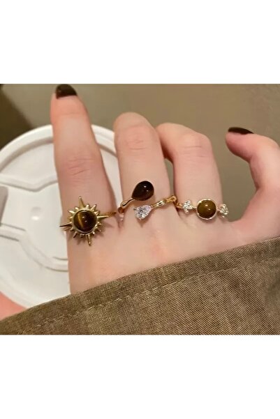 MURASSA BUTİK Güneş ve Ayçiçeği Desen Yüzük Seti