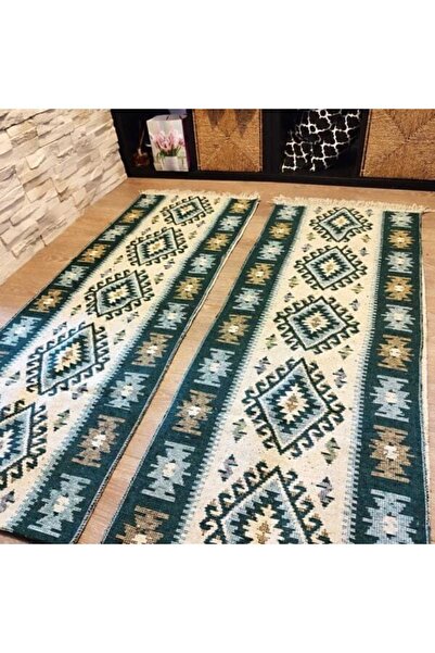 OEM 1+1 Traditional Woven Rugs, Double-Sided, Size 60 x 130 cm, Green, ROMB Model