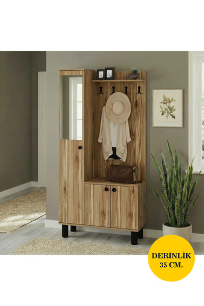 Kalender Dekor Buse Aynalı Bohem Ayaklı Portmanto Vestiyer Ayakkabılık Çam