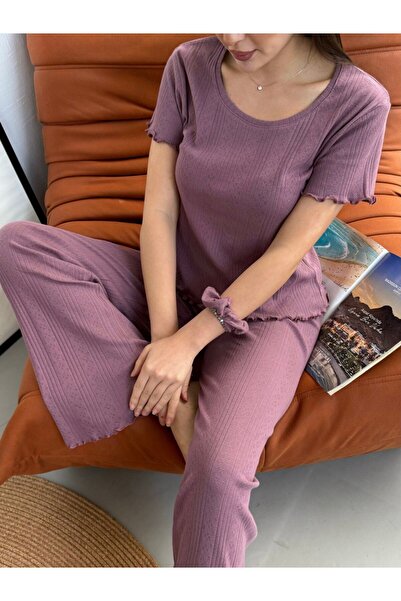 Pijahane طقم بيجامة نسائية وردية اللون مصنوعة من القطن بنسبة 100% بأكمام قصير...