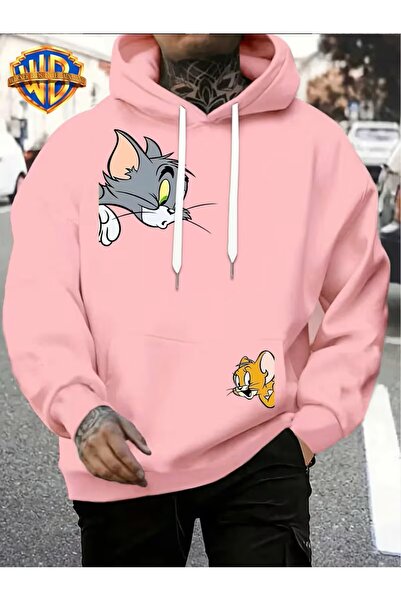 oneagılyazı Tom and Jerry Cartoon Hooded Sweatshirt - Unisex Loose Fit