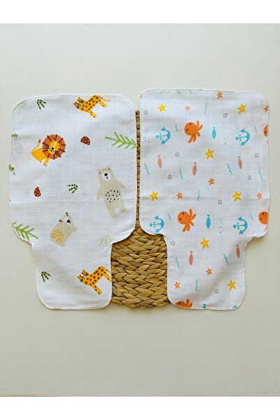 PİLEKİ BABY 100% Cotton Muslin 2-Piece Set Newborn Baby Sweat Diaper Mouth Diaper and Shoulder Cover