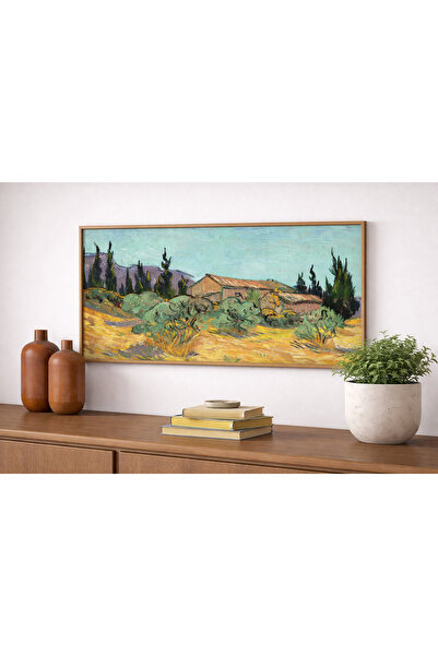 woodhomeworks Tek Parça Gerçek Ahşap Yatay Panorama Çerçeveli Tablovan gogh