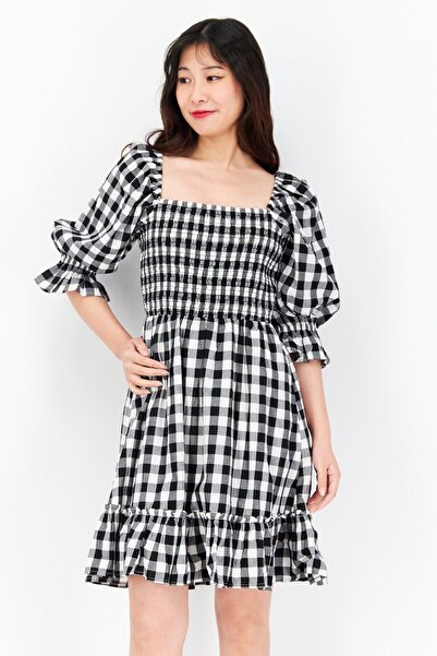 New Look Women Checkered Mini Dress, Black/White