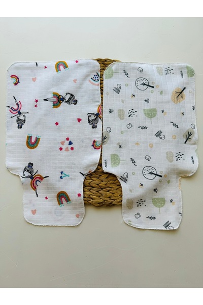 PİLEKİ BABY 100% Cotton Muslin 2-Piece Set Newborn Baby Sweat Diaper Mouth Diaper and Shoulder Cover