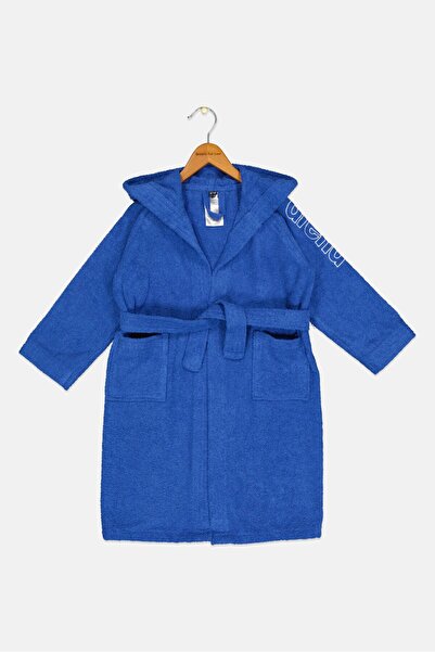 ARENA روب أطفال أزرق اللون، بغطاء رأس وربطة خصر.