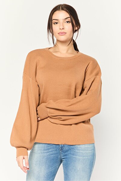 Cotton On Maternity Crew Neck Long Sleeves Textured Sweater, Brown