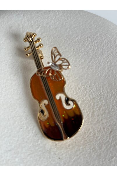 BHR AKSESUAR Turuncu Zirkon Taşlı Kelebek Detaylı Keman Broş (4.6 cm)