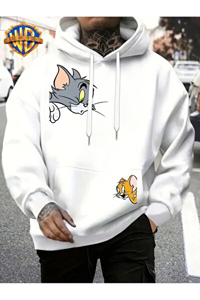 oneagılyazı Tom and Jerry Cartoon Hooded Sweatshirt - Unisex Loose Fit