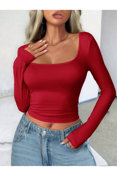 WESTİMO Women's Long Sleeve Low Neckline Combed Cotton Bodysuit