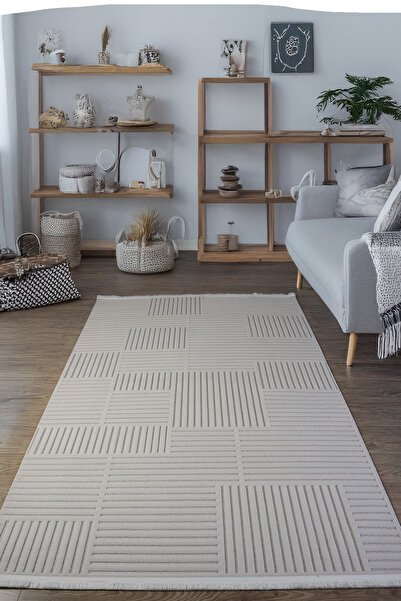 ANUTYA HOME Krem İskandinav Sisal Bukle Saçaklı Oturma Odası Salon Mutfak Ant...