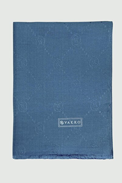 Vakko Шовковий шарф з бавовни - Монограма - Темно-синій