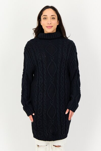 Don't Call Me Jennyfer Women Turtle Neck Crochet Sweater, Navy