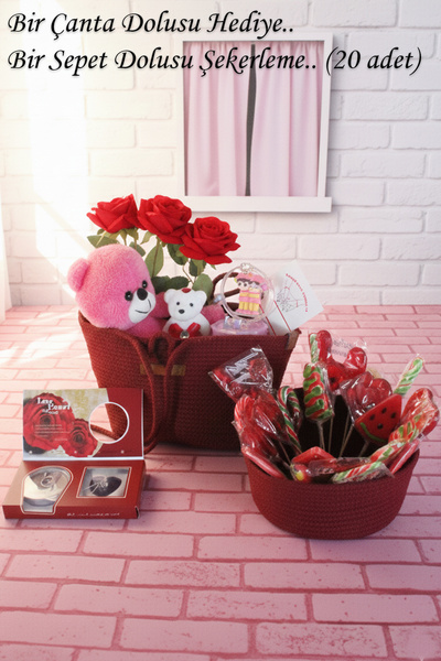 Goldwither Sevgiliye Özel Hediye Paketi Bir Çanta Sepet Dolusu Hediye Şeker A...