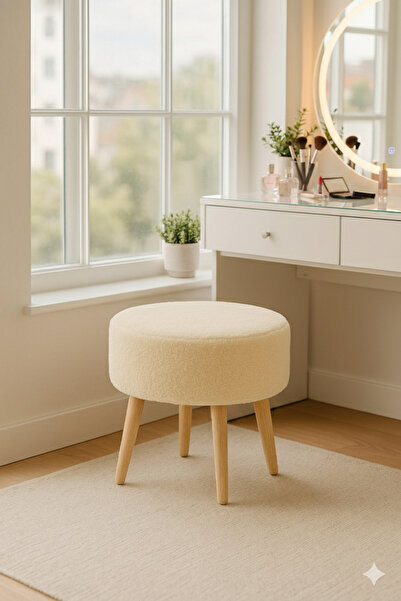 Yuems home Yuvarlak Balkon Mutfak Salon Ayak Uzatma Çok Amaçlı Puf Gürgen Aya...