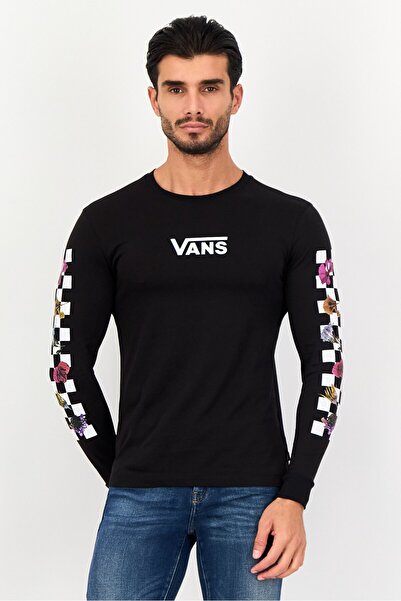 Vans Men Crew Neck Long Sleeve Brand Logo T-shirt, Black