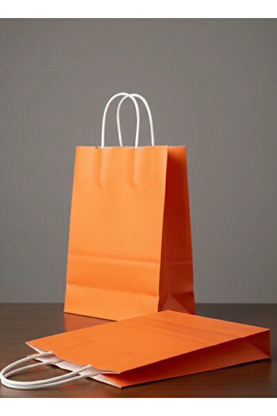 e Erta Turuncu Renkli Kraft Çanta 25x31 Cm 5 Adet Hediye Poşeti , Hediye Pake...