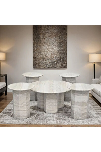 Tasamem Dafia 5-piece marble tea table set