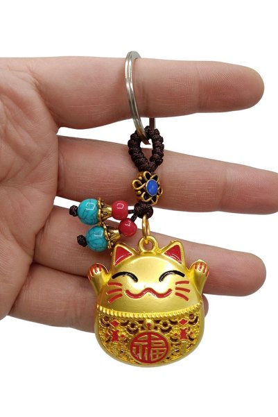 Dünyadan Hediyeler Maneki Neko Brass Keychain Cute Fat Feng Shui Luck Noprnc03