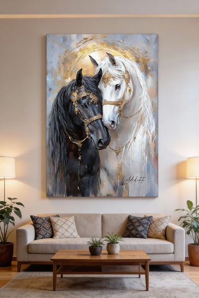 Lona Sanat SİYAH VE BEYAZ AT KANVAS TABLO