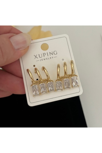 XUPING JEWELRY Xuping 14K Renginde Tek Delik Çoklu Görünüm Baget Taşlı Trend ...