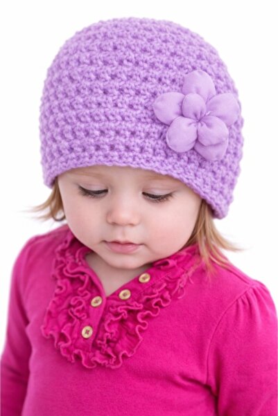 Superbaby Caciulita lila crosetata cu floricica aplicata