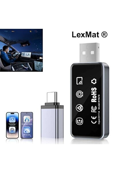 LexMat 4-in-1 wireless car adapter, CarPlay, Android Auto, AirPlay, Miracast,...