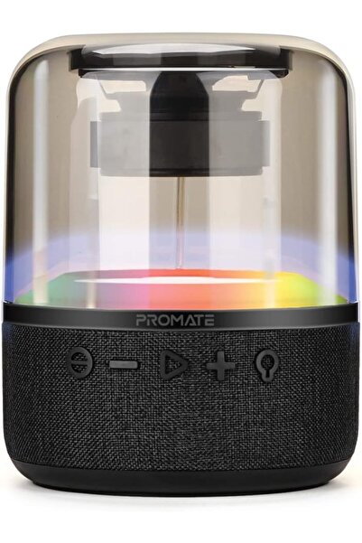 Promate مكبر صوت بلوتوث، مكبر صوت لاسلكي محمول عالي الجودة بقوة 10 واط مزود بإضاءة LED وصوت عالي الدقة بزاوية 360 درجة،