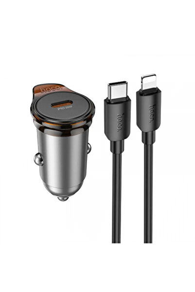 Hoco Car Charger With Lightning Cable NZ16, 30W, 3A, 1 x USB-C, Gray