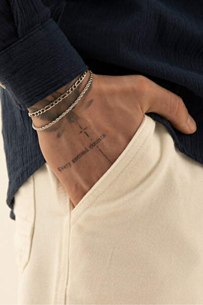 Fjellor Mitharian Erkek Gümüş Renk Paslanmaz Çelik 2’li Bileklik Seti – Figar...