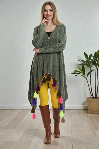 SHOPPEBUTİK سترة قطنية بوهيمية غير متماثلة مزينة بشراشيب - مقاس قياسي، تريكو فضفاض (36-48)