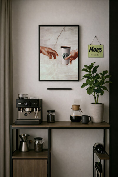 Koi Art Design Siyah Çerçeveli Tek Parça Modern Kahve Köşesi Temalı Yüksek Ka...