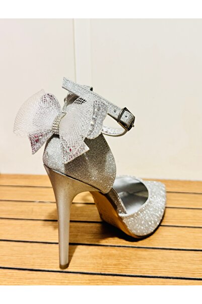 Felisya Butik Silver Glitter Bow Heeled Shoes 10.5cm Felisya >Boutique