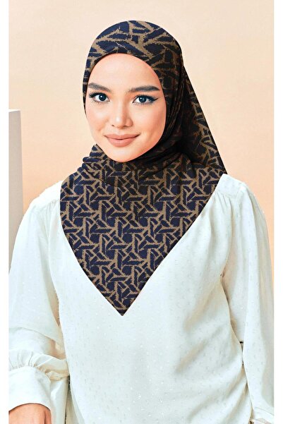 İpekal Soft Cotton Scarf-90 X 90 -06099 Navy Blue-Brown