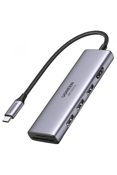 Ugreen Hub USB-C CM511 (60383), 3 x USB-A 3.2 - 1 x HDMI - 1 x SD - 1 x microSD, Gri