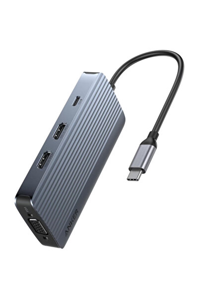 Anker Hub USB-C Anker, 3 x USB-A 3.0 - 2 x USB-C - 2 x HDMI - 1 x VGA, Gri A83790A2