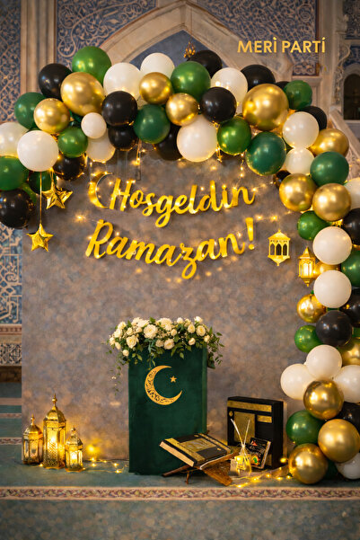 MERİ PARTİ Hoşgeldin Ramazan Balon Zinciri Seti 50’li – Yeşil Beyaz Gold Siya...