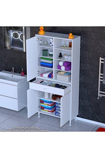 Modilayn AFRA 80x173x32,5 cm 1 Çekmece 3 Kapak 7 Raf 10 Bölme Çok Amaçlı Bany...