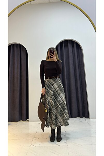 MERVENS Plaid Skirt with Belt Accessory