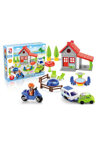 TOY LAND Family Home Building Blocks Playset – 75 PCS House, Vehicles & Accessories
