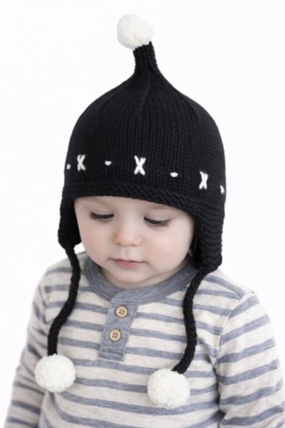 Superbaby Caciulita neagra crosetata tip piticot