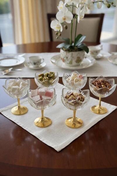 decovien Elegantly Designed 6-Piece Glass Turkish Delight Bowl with Stand