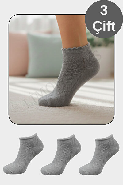 Limon Socks Cotton Combed Stretch Fabric Black and White Women's Booties Socks (3 Pairs)