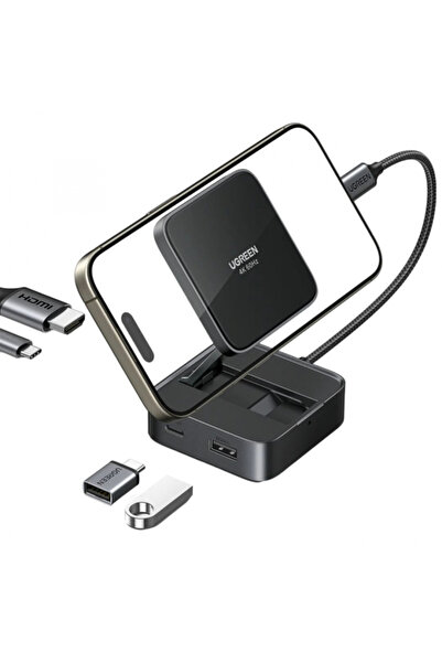 Ugreen Hub USB-C CM801, 1 x USB-A 3.0 - 2 x USB-C - 1 x HDMI, Gri