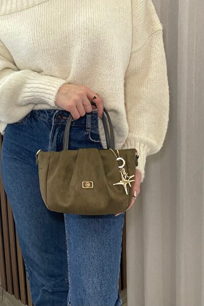 themoiss Women's Khaki Nubuck Handbag - Adjustable Long Strap, Charm Gift - F...