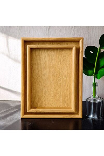 MUTFAKÇIM Doğal Ahşap Dekoratif Servis Tepsisi – 2 Li Bambu Sunum Tepsisi